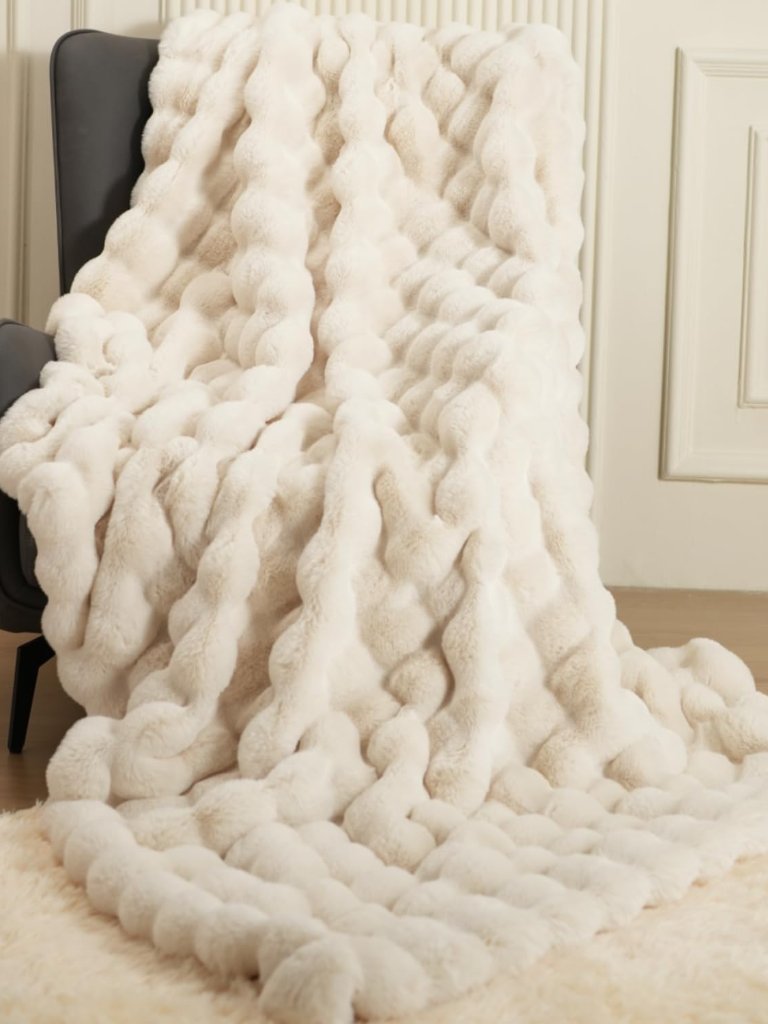 Faux Fur Throw Blanket For Couchfluffy Comfort Fuzzy Thick Cozy Bubble Luxury P